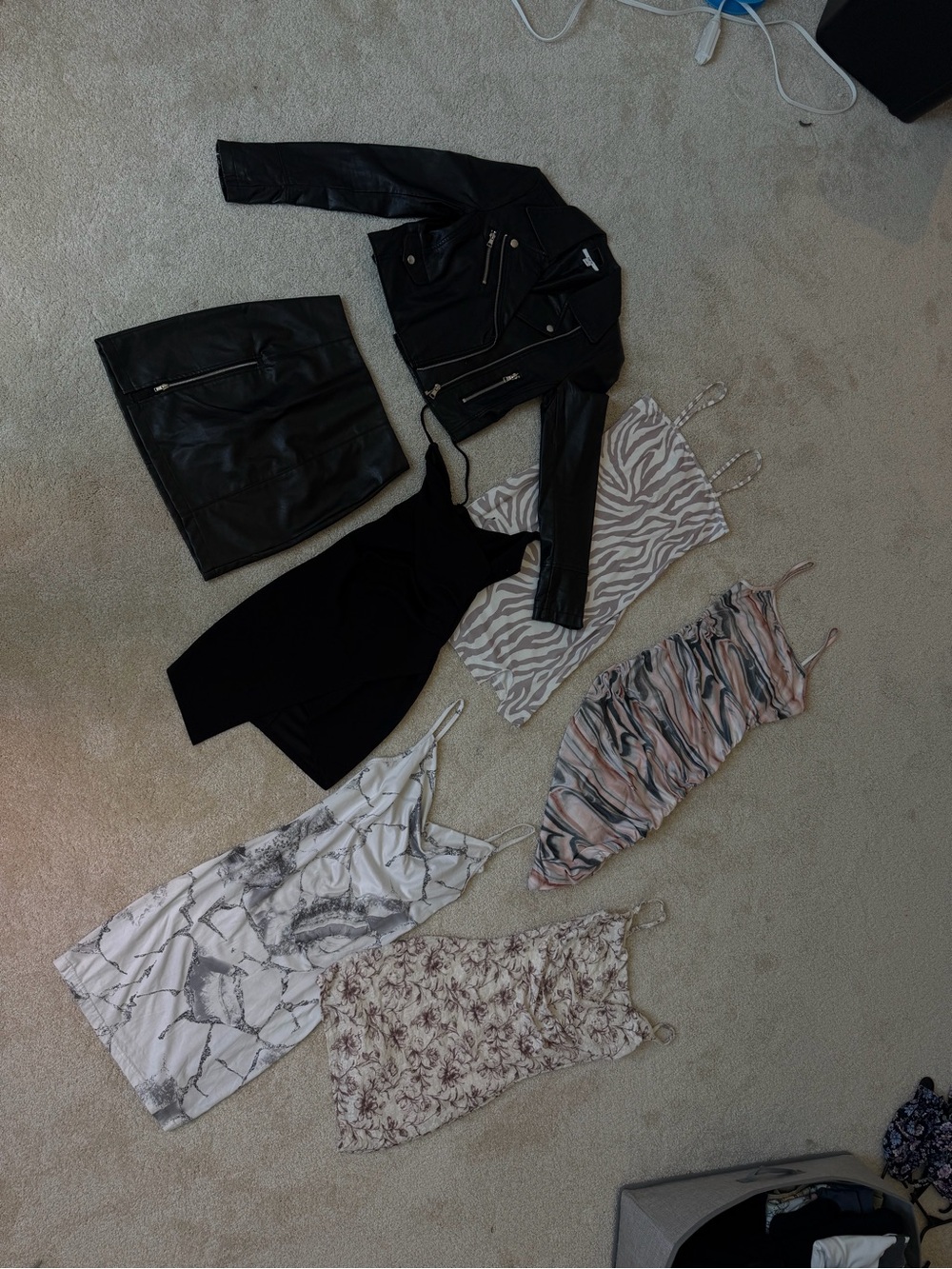 Black Faux Leather Jacket and Skirt, 5 bodycon dresses